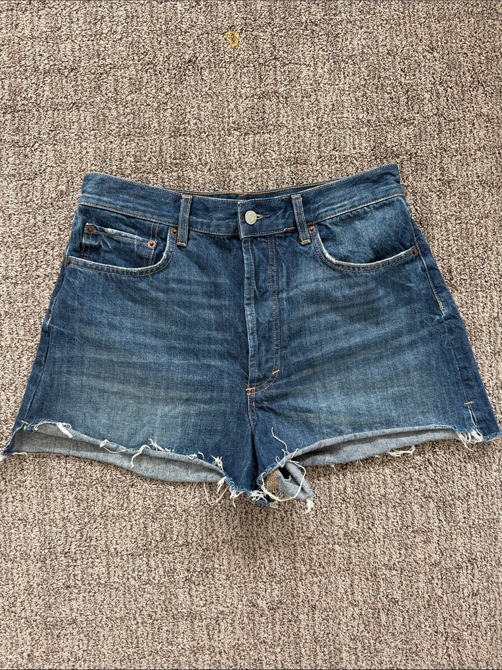 nuuds Dark Blue High-Rise Distressed Denim Shorts